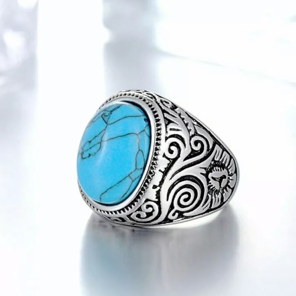 Stylish Silver Stainless Steel Turquoise Ring! - Picture 3 of 5